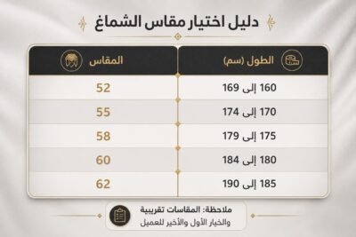 جدول مقاسات الشماغ